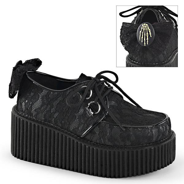 Demonia Women's Creeper-212 Platform Creeper Shoes - Black Vegan Leather/Lace D2178-36US Clearance